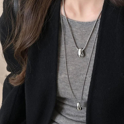 Real 925 Sterling Silver Minimalist Water Drop Pendant Chain Necklace for Women Classic Fine Jewelry Personality Accessories PlatiNum