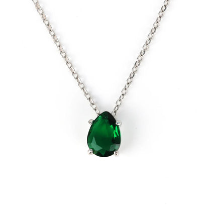 Emerald Crystal Zircon Waterdrop Charm Pendant Necklace for Women Charms Fashion Green Rhinestone Female Vintage Jewelry PlatiNum