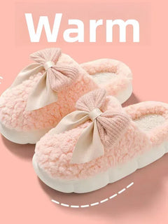 Winter Cute Butterfly Cotton Slippers for Women Non Slip Thick Sole Fluffy Indoor House Shoes Warm Maternity Home Footwear