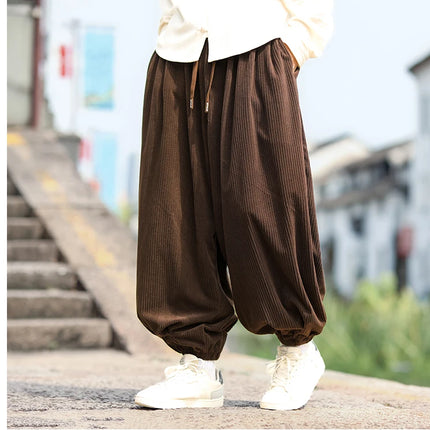 Nuovi pantaloni di velluto a coste da uomo streetwear moda pantaloni lanterna allentati uomo pantaloni stile harem retrò pantaloni casual con cavallo grande uomo taglie forti5XL