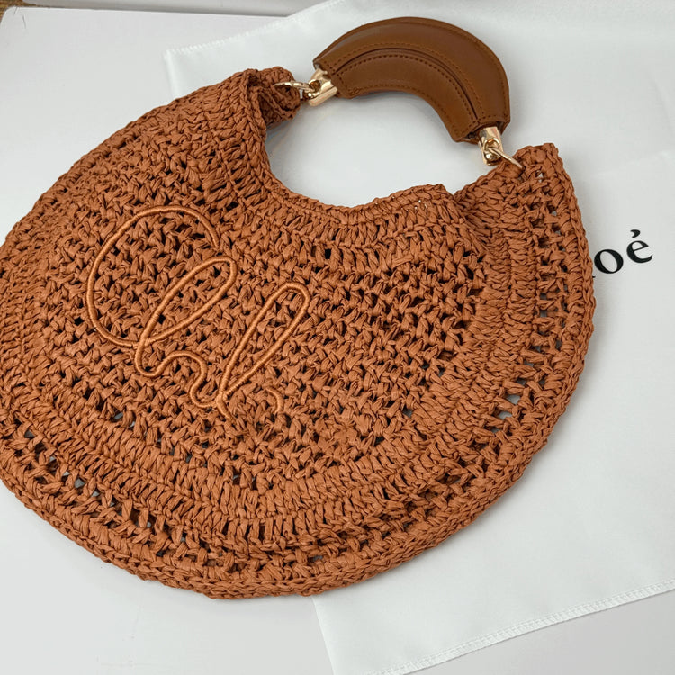 Borsa a Tracolla in Paglia di Rafia con Patchwork in Pelle, Versatile Borsa da Spiaggia per Donne, Ideale per Vacanze e Viaggi