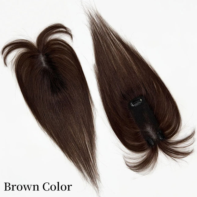 Brown Lace Human Hair Topper with 3D Air Bangs Light Thin Traceless Full Lace Base Toppers for Women 5x13cm Clip in Hairpieces