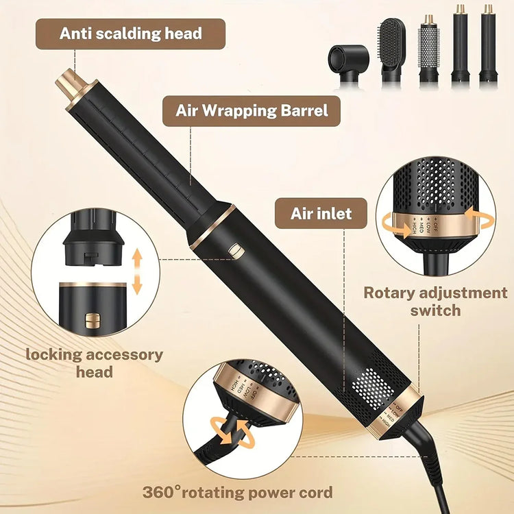 1000W Hair Dryer 5 in 1 Electric Comb Negative Ion Straightener Comb Curling Iron Detachable Multifunctional Heating Brush Hair Dryer