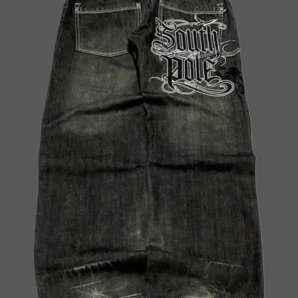 American New Fashion modello oversize ricamato jeans larghi uomo Y2K gotico Harajuku Hip Hop pantaloni dritti a vita alta a gamba larga