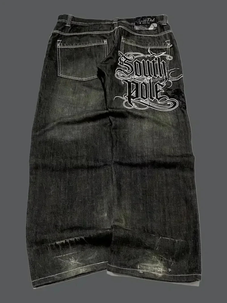 American New Fashion modello oversize ricamato jeans larghi uomo Y2K gotico Harajuku Hip Hop pantaloni dritti a vita alta a gamba larga