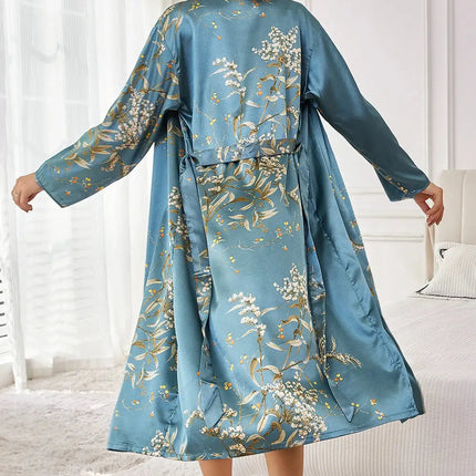 ‌   Set di indumenti da notte floreali in raso di seta, abito con cintura, canotta, camicia da notte, indumenti da notte eleganti in due pezzi, per tutte le stagioni platinumshop