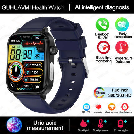 2025 Nuovo AI Diagnosi Lipidi nel sangue Acido urico Test di composizione corporea Smart Watch per uomo ECG + PPG Chiamata Bluetooth Salute Smartwatch platinumshop