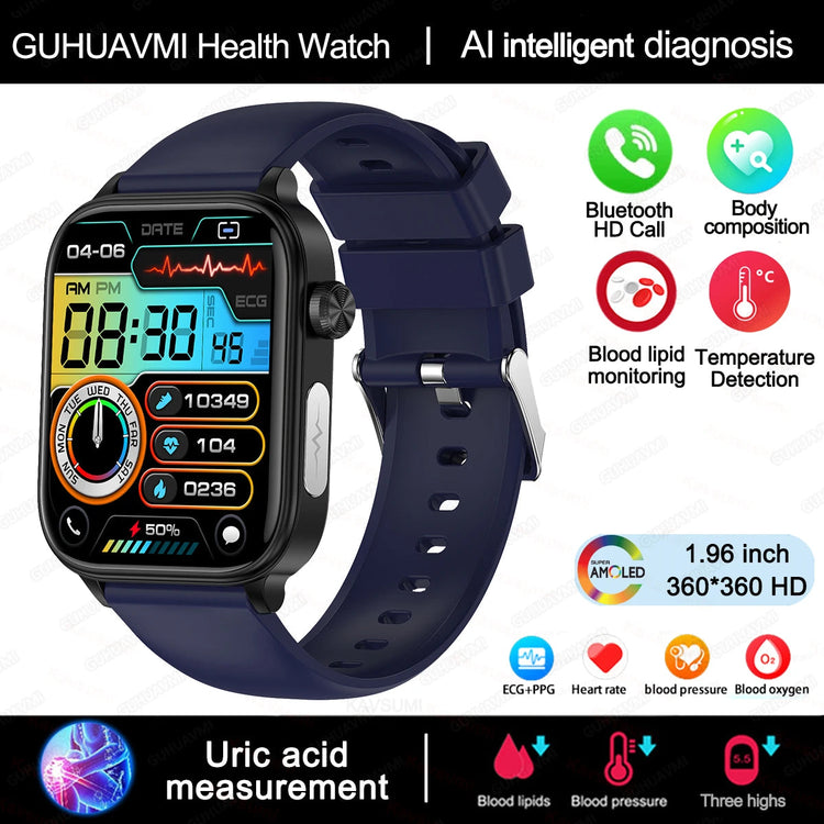 2025 Nuovo AI Diagnosi Lipidi nel sangue Acido urico Test di composizione corporea Smart Watch per uomo ECG + PPG Chiamata Bluetooth Salute Smartwatch platinumshop