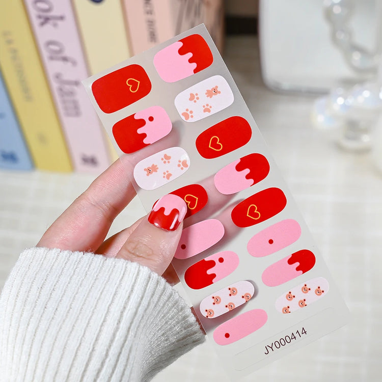 16Tips Semi Cured Leopard Print Gel Nail Stickers Chic Maillard Color Nail Strips Patch Self-adhesive UV Lamp Need Press On Nail
