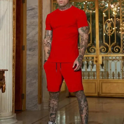 Tuta sportiva estiva all'aria aperta alla moda e casual T-shirt traspirante da uomo pantaloncini tuta casual e alla moda in due pezzi platinumshop