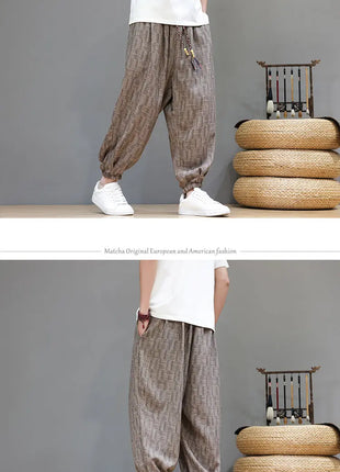 Men's Corduroy Chinese Style Wide Leg Trousers, Lantern Pants, Comfortable and Breathable for Autumn and Winter, Casual Joggers
