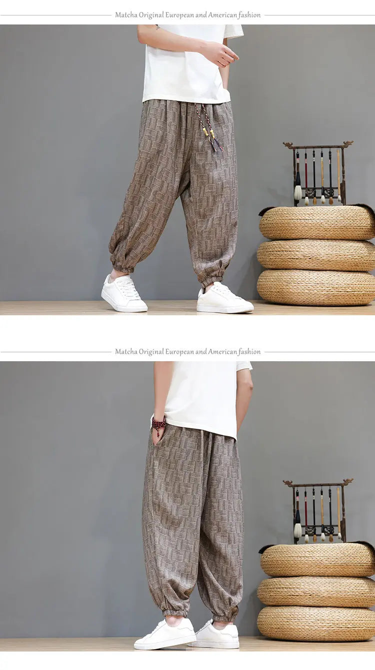 Pantaloni a Gamba Larga Stile Cinese in Corduroy, Pantaloni Lantern da Uomo, Comodi e Traspiranti per Autunno e Inverno, Jogger Casual