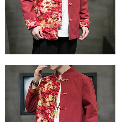 Camicie da uomo ricamate 2026 primavera stile cinese retrò colletto alla coreana giacca in cotone e lino cardigan da uomo Kungfu allentato casual Top