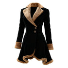 Women's Vintage Suede Coat Fur Collar Lapel  Beggar Style
