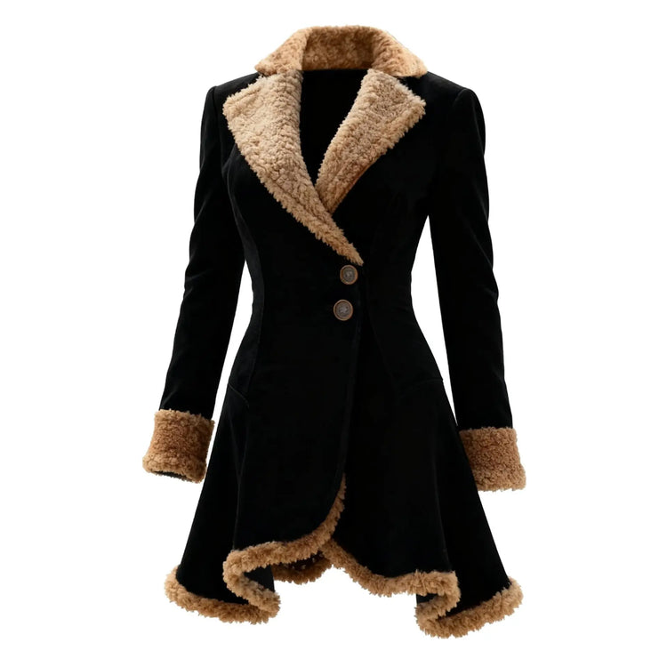 Women's Vintage Suede Coat Fur Collar Lapel  Beggar Style