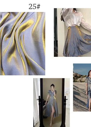 Tessuto di raso setoso in cristallo di vetro, tessuto iridescente glitterato, materiale per abiti lucidi, tessuto per indumenti lucido