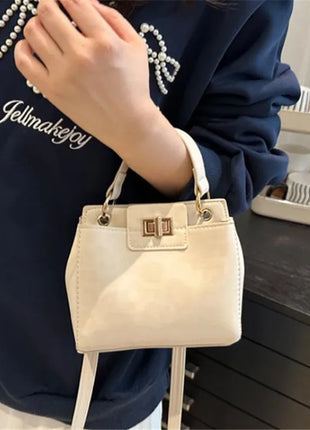 Elegante Mini Borsa a Tracolla con Manico Superiore, Chiusura Dorata, Versatile Borsa in Finta Pelle Scamosciata e Pelle per Uso Quotidiano Femminile