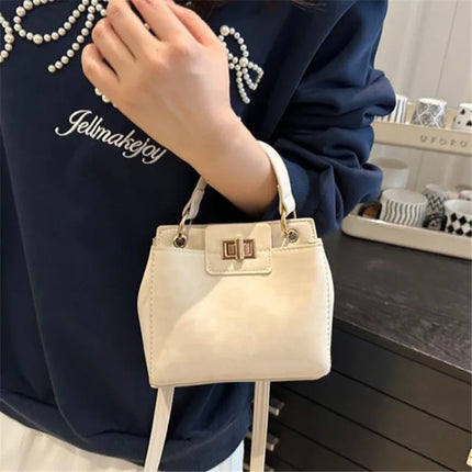 Elegante Mini Borsa a Tracolla con Manico Superiore, Chiusura Dorata, Versatile Borsa in Finta Pelle Scamosciata e Pelle per Uso Quotidiano Femminile
