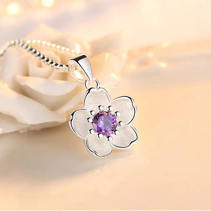 925 Sterling Silver Pink Purple Peach Blossom Necklaces For Women Luxury Designer Jewelry Accessories Wholesale Jewellery PlatiNum