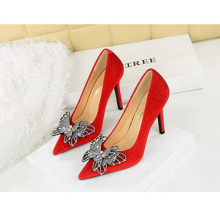 Tacchi sottili in pelle scamosciata stile europeo americano di lusso leggero ed elegante per banchetti Scarpe da donna con grandi fiocchi alla moda con tacchi altissimi