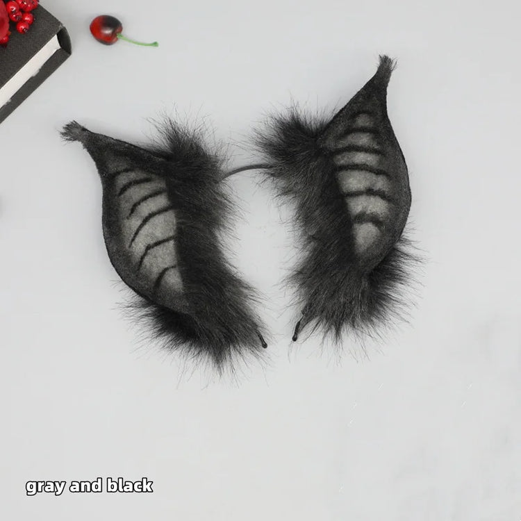 New Handmade Simulation Plush Furry Bat Ears Devil Sweetheart Halloween Bat Cosplay Pros Night Party Animals Hair Band Bat Wing