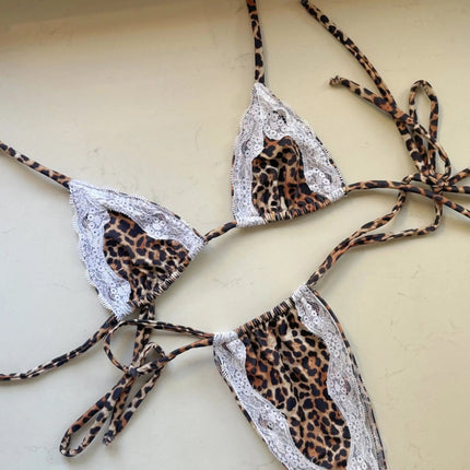 Nuovo Sexy Bikini Brasiliano con Inserti in Pizzo, Costume da Bagno Femminile con Stampa e Allacciatura al Collo, Biquini platinumshop