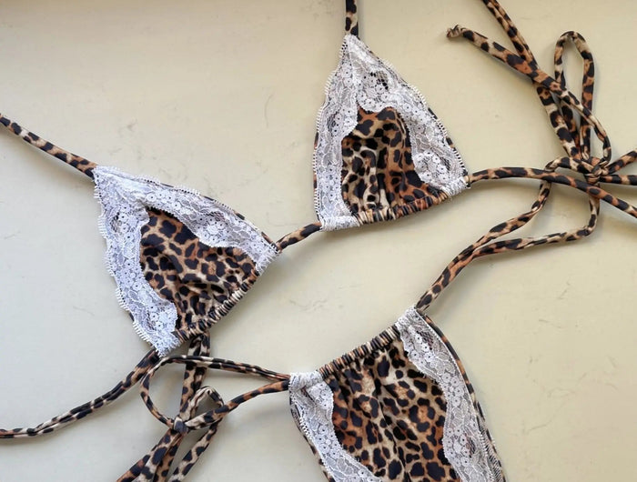 Nuovo Sexy Bikini Brasiliano con Inserti in Pizzo, Costume da Bagno Femminile con Stampa e Allacciatura al Collo, Biquini platinumshop