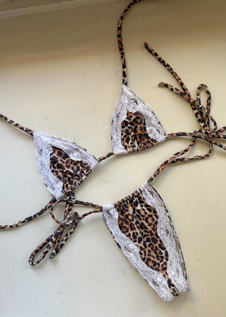 Nuovo Sexy Bikini Brasiliano con Inserti in Pizzo, Costume da Bagno Femminile con Stampa e Allacciatura al Collo, Biquini platinumshop