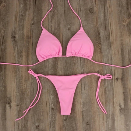 Costume da bagno stile spiaggia per donna Costume da bagno sexy con scollo all'americana Perizoma solido Bikini femminile Costume da bagno Bikini Mujer Lingerie PlatiNum