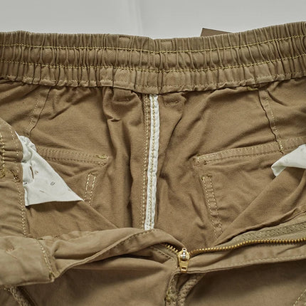Autumn New American Retro Woven Cargo Pants Men's 97.5% Cotton Washed Elastic Waist Drawstring Loose Casual Anke-tied Trousers