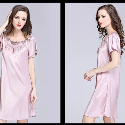 Women's Ice Silk Casual Silk Pajamas Sexy Lace Short Sleeve Women's Summer Pajamas Homewear