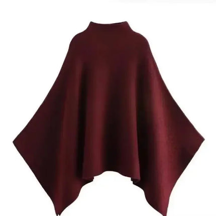 Asymmetric Knit Poncho Cape Loose Solid Color Minimalist Warm Shawl Wrap Outerwear Commuter High Street Pullover 202606H