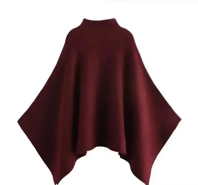 Asymmetric Knit Poncho Cape Loose Solid Color Minimalist Warm Shawl Wrap Outerwear Commuter High Street Pullover 202606H