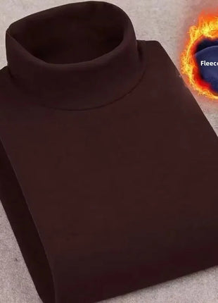 Double-Sided Fleece Long Sleeve T-Shirt Men's Autumn Winter Half High Collar Base Layer Heavyweight Warm Top Base Layer Shirt PlatiNum