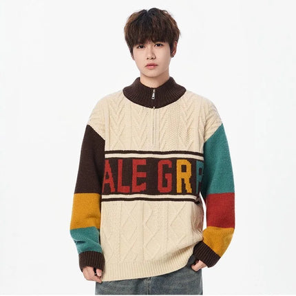 Autumn/winter Fashion Trend Retro Sports Thickened Warm Knitted Sweater Men's Loose Comfortable Large Size High Quality Sweater