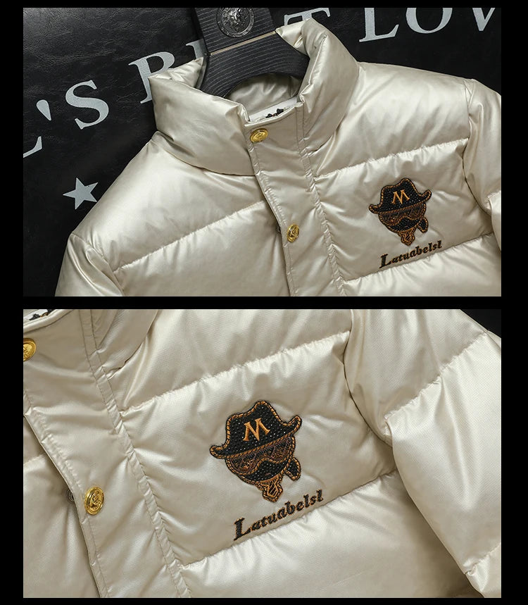 Winter White Duck Down Jacket Men's Light Luxury Trendy Leather Windproof Warm Down Jacket Men Brand Clothes Casual Puffer Coat