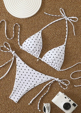 Bikini di Tendenza 2026, Costume da Bagno Sexy con Perle, Micro Bikini a Pois, Abbigliamento da Spiaggia per Donna platinumshop