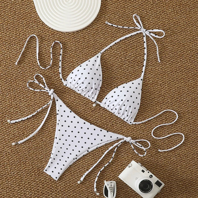 Bikini di Tendenza 2026, Costume da Bagno Sexy con Perle, Micro Bikini a Pois, Abbigliamento da Spiaggia per Donna platinumshop