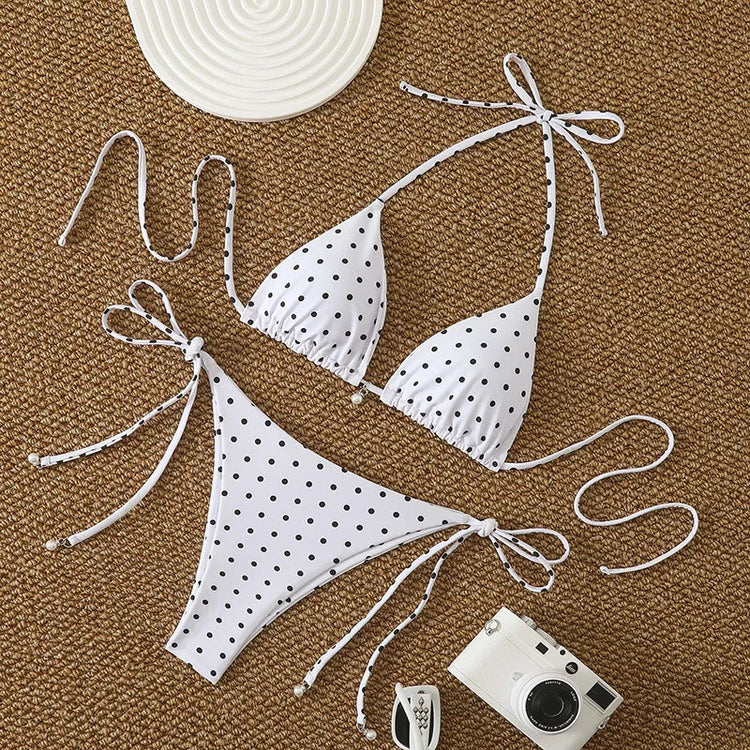 Bikini di Tendenza 2026, Costume da Bagno Sexy con Perle, Micro Bikini a Pois, Abbigliamento da Spiaggia per Donna platinumshop
