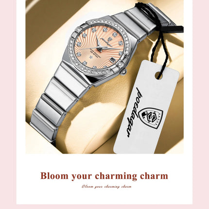 Orologio da donna POEDAGAR, raffinato, impermeabile, luminoso, con datario, in acciaio inossidabile, elegante orologio da polso al quarzo per donna. platinumshop