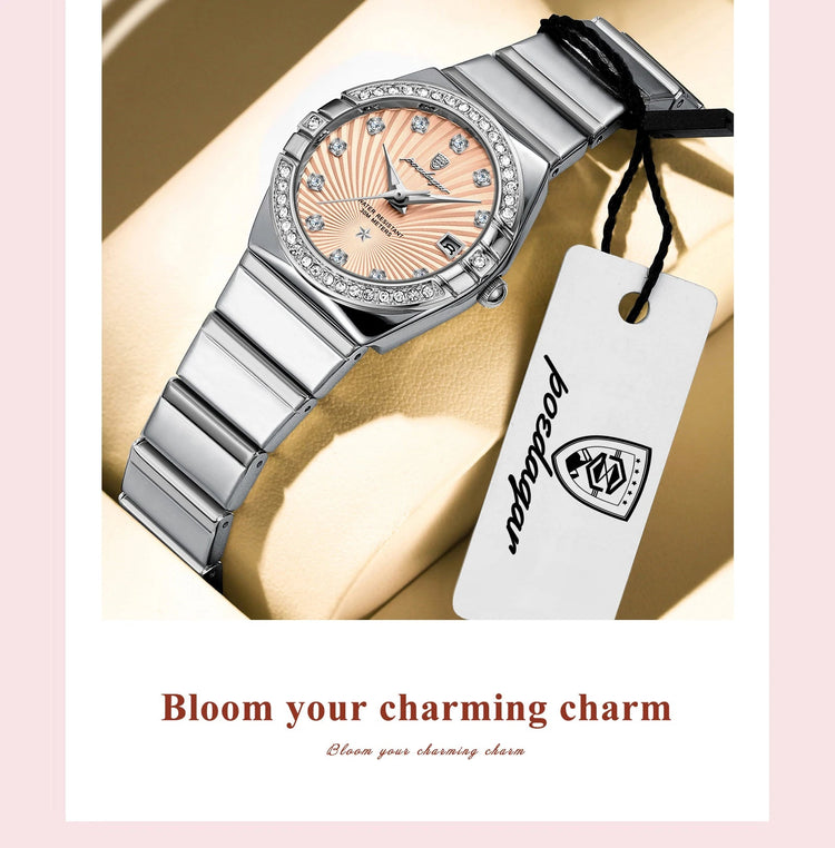 Orologio da donna POEDAGAR, raffinato, impermeabile, luminoso, con datario, in acciaio inossidabile, elegante orologio da polso al quarzo per donna. platinumshop