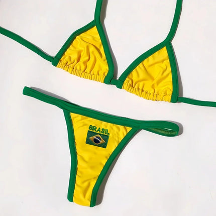 Costume da Bagno Bikini Brasiliano Ricamato a Contrasto con Patchwork per Donna - Set Estivo da Spiaggia platinumshop