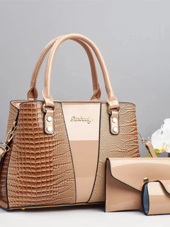Large Capacity Crocodile Pattern Mother-Daughter Handbag Set Women's Shoulder Bag Fashionable PU Material Autumn Winter Bag