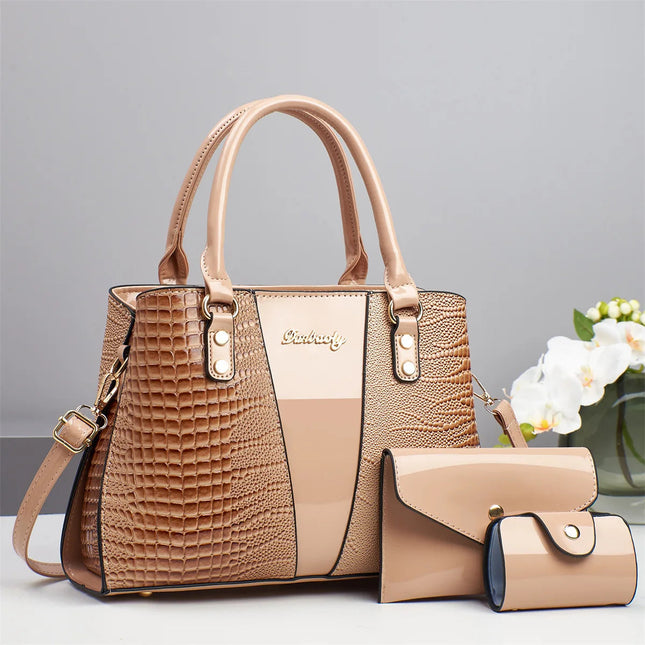 Large Capacity Crocodile Pattern Mother-Daughter Handbag Set Women's Shoulder Bag Fashionable PU Material Autumn Winter Bag PlatiNum