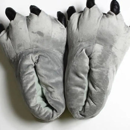 1 Pair Cute Dinosaur Claw Plush Slippers Warm Soft Indoor Slippers for Women and Men Winter House Slippers