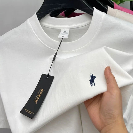 Men's Round Neck Short Sleeve 100% Pure Cotton T-shirt Hot Sale Luxury Brand Summer Exquisite Embroidery Pony Breathable Top