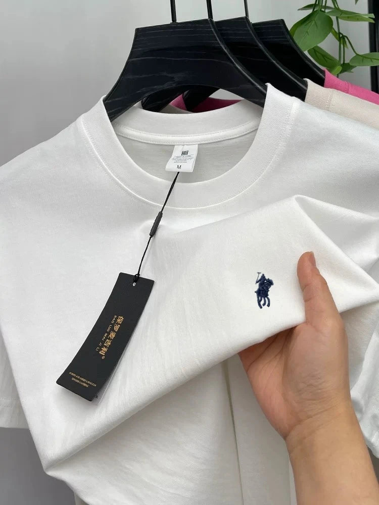 T-shirt da uomo girocollo manica corta in puro cotone 100% vendita calda marchio di lusso estate squisito ricamo pony top traspirante