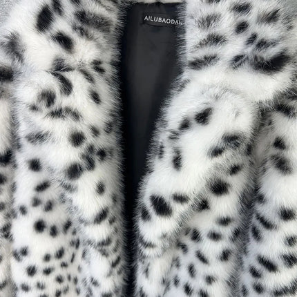 ZADORIN 130cm Long Thicken Lapel Cow Print White Brown Faux Fur Coat Woman Clothing Luxury Fluffy Jacket Winter Fur Coats Woman