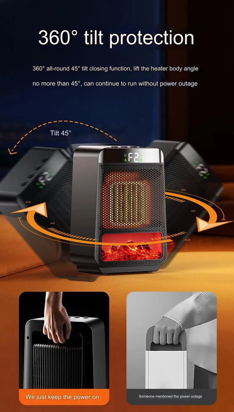 1000W Flame Portable Electric Heater Portable Desktop Fan Warm Air Blower for Ptc Heating Household Office Mini Space Heater