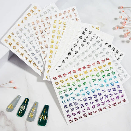 1PC 26-English Alphabet Number 3D Self-adhesive Nail Art Decal Sticker Word Small Letter Nail Decals Sticker Manicure Decoration